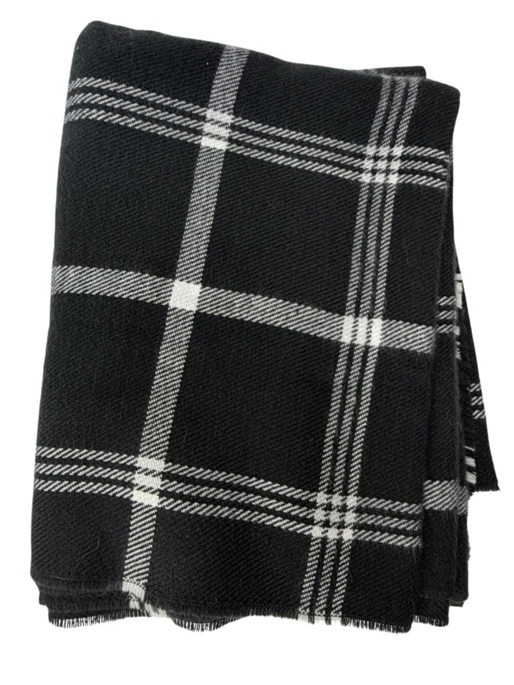 Gap NWT Plaid Oversized Blanket Scarf Black White Fringe Cozy Holiday NEW